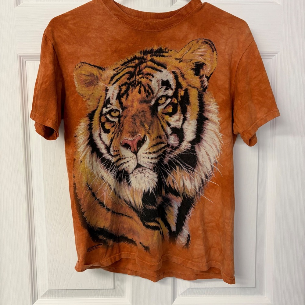 Vintage The Mountain Tiger Tie Dye T-Shirt Orange Barbara Keith 2000 Small